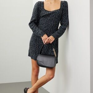 Madewell Black and Blue Patterned Long Sleeve Dress